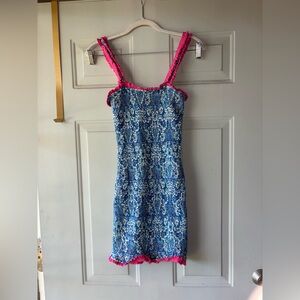 Rhode blue/white/pink smocked bodycon sundress size S